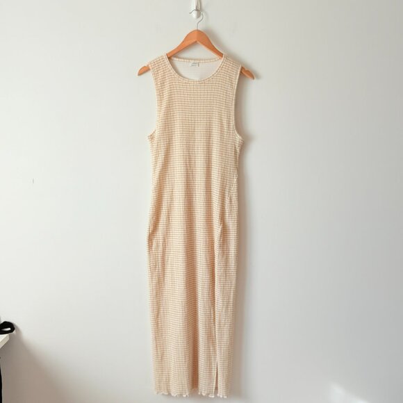 Aritzia Wilfred Verona Gingham Sleeveless Seersucker Midi Beige Size Large - Picture 5 of 10